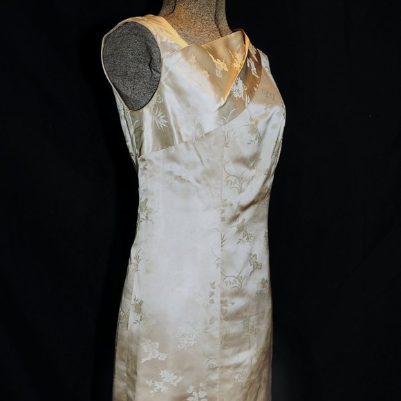 VTG Ivory Satin FloralPrint Cheongsam Sheath Dress - Picture 7 of 13